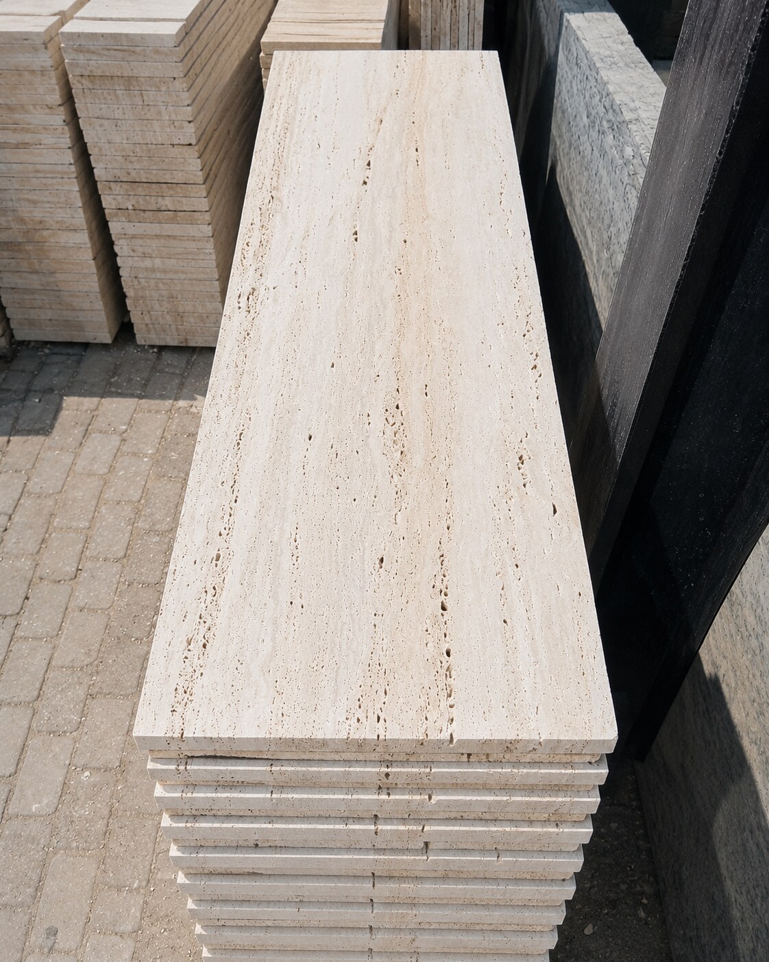 Beige Travertine slab surface texture detail - Marble Fort