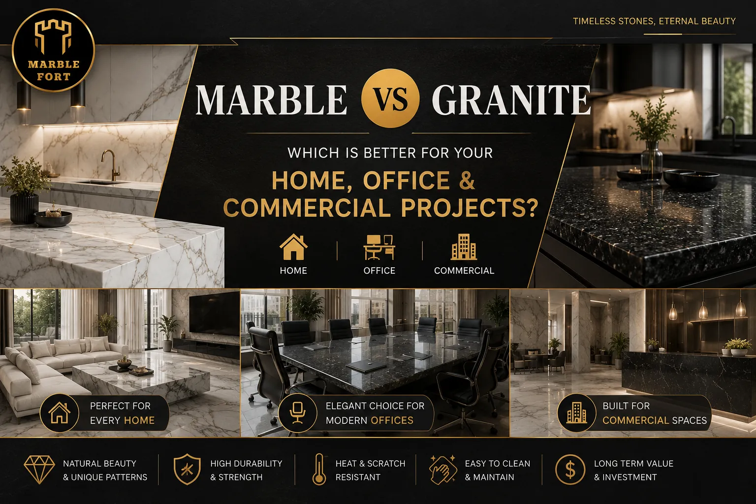 Marble vs Granite comparison for home, office and commercial projects