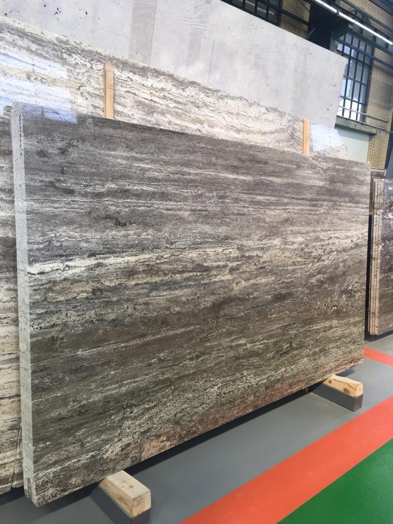 Silver Travertine slab close-up texture - Marble Fort