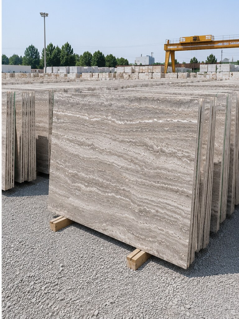 Silver Travertine slab surface detail - Marble Fort