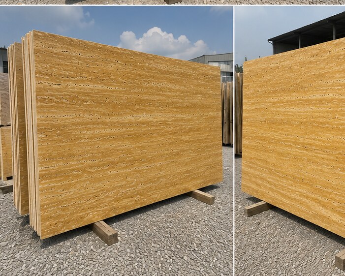 Yellow Travertine slab close-up texture - Marble Fort