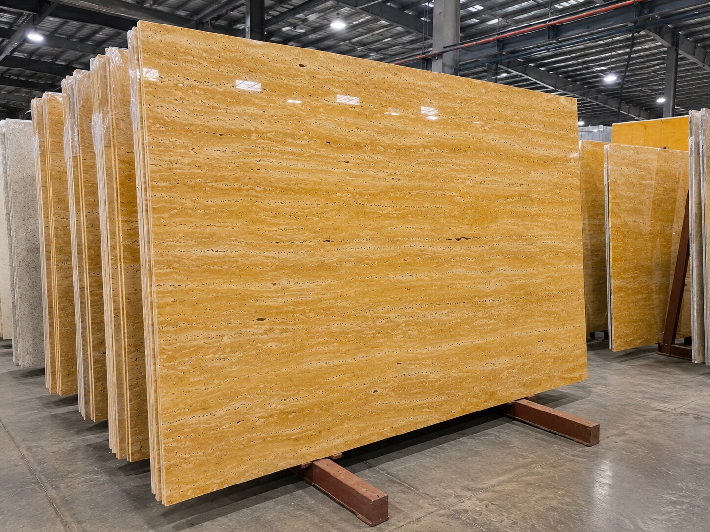 Yellow Travertine slab surface detail - Marble Fort